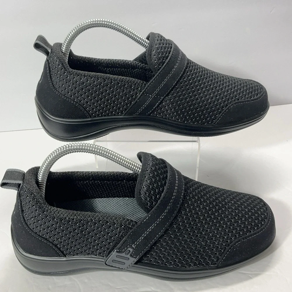 Ortho Feet Womens Quincy Ortho Shoes Black Comfort Slip On Walking 7.5D Wide